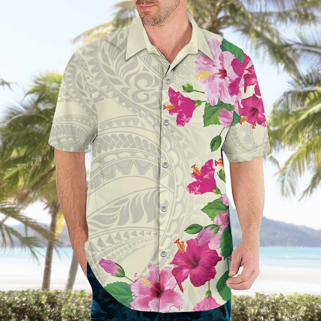 Hawaiian Hibiscus and Art Polynesian Tattoo Hawaiian Shirt Beige Color