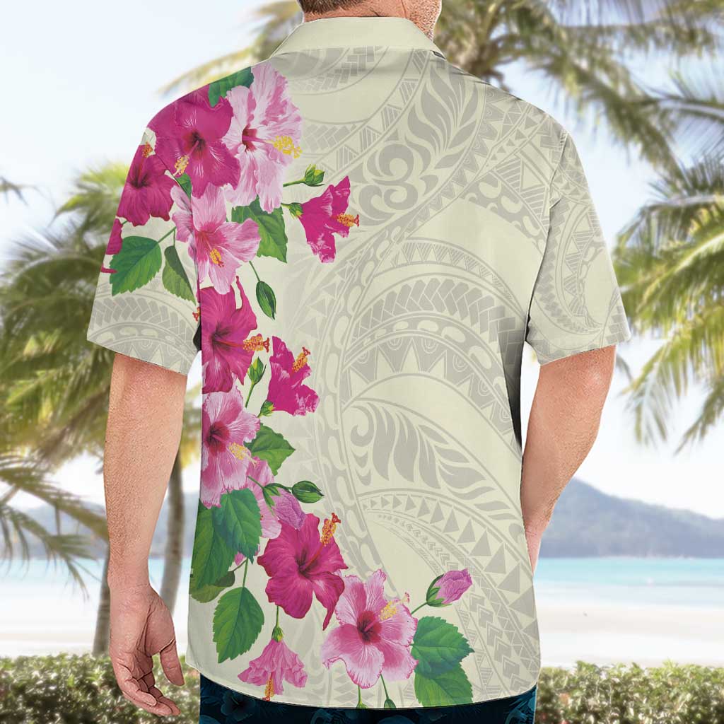 Hawaiian Hibiscus and Art Polynesian Tattoo Hawaiian Shirt Beige Color