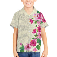Hawaiian Hibiscus and Art Polynesian Tattoo Kid Hawaiian Shirt Beige Color