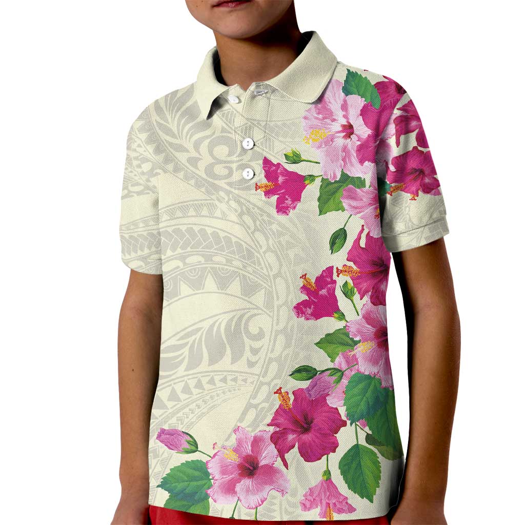 Hawaiian Hibiscus and Art Polynesian Tattoo Kid Polo Shirt Beige Color LT03 Kid Beige - Polynesian Pride