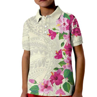 Hawaiian Hibiscus and Art Polynesian Tattoo Kid Polo Shirt Beige Color LT03 Kid Beige - Polynesian Pride