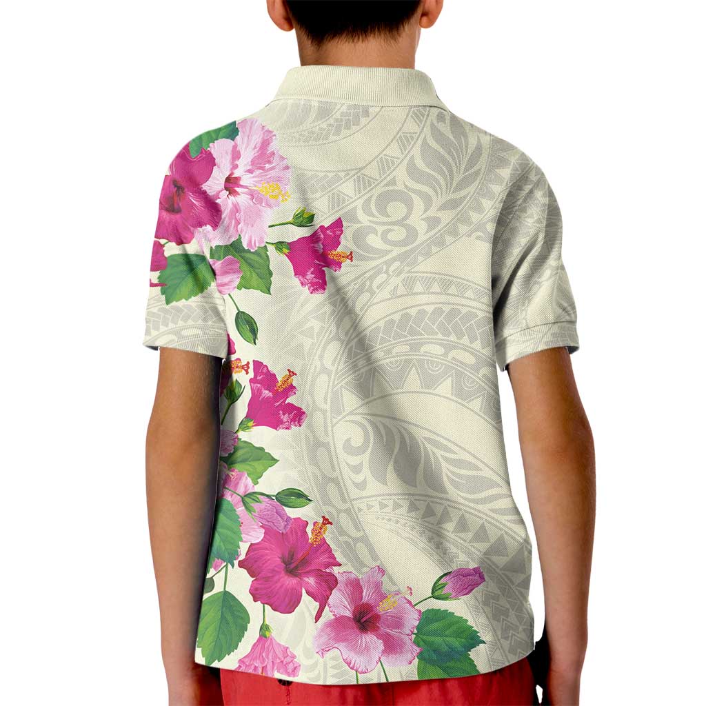 Hawaiian Hibiscus and Art Polynesian Tattoo Kid Polo Shirt Beige Color LT03 - Polynesian Pride
