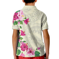 Hawaiian Hibiscus and Art Polynesian Tattoo Kid Polo Shirt Beige Color LT03 - Polynesian Pride