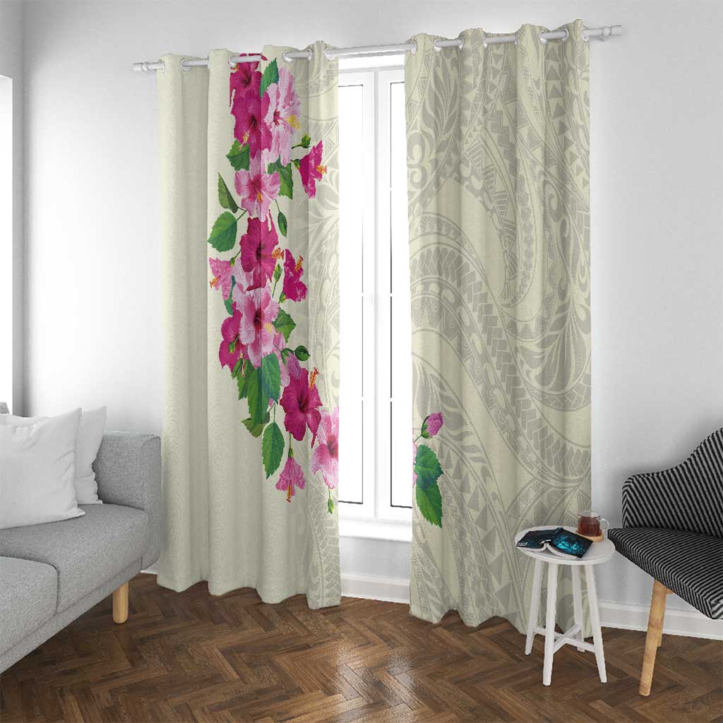 Hawaiian Hibiscus and Art Polynesian Tattoo Window Curtain Beige Color