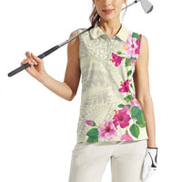 Hawaiian Hibiscus and Art Polynesian Tattoo Women Sleeveless Polo Shirt Beige Color LT03 - Polynesian Pride