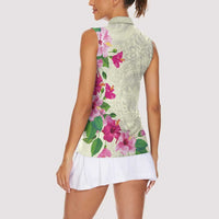Hawaiian Hibiscus and Art Polynesian Tattoo Women Sleeveless Polo Shirt Beige Color LT03 - Polynesian Pride