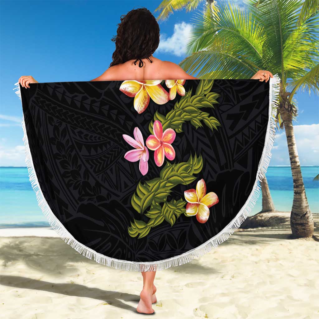 Hawaiian Lei Plumeria and Tropical Leaves Beach Blanket Watercolor Style
