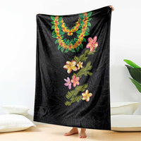 Hawaiian Lei Plumeria and Tropical Leaves Blanket Watercolor Style