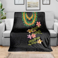 Hawaiian Lei Plumeria and Tropical Leaves Blanket Watercolor Style