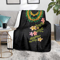 Hawaiian Lei Plumeria and Tropical Leaves Blanket Watercolor Style