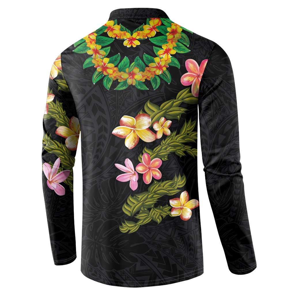 Hawaiian Lei Plumeria and Tropical Leaves Button Sweatshirt Watercolor Style