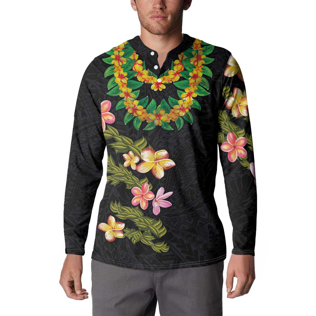 Hawaiian Lei Plumeria and Tropical Leaves Button Sweatshirt Watercolor Style