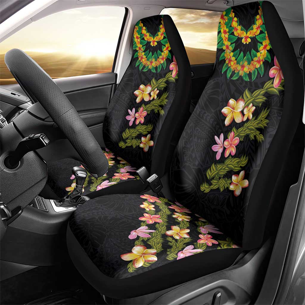 Hawaiian Lei Plumeria and Tropical Leaves Car Seat Cover Watercolor Style