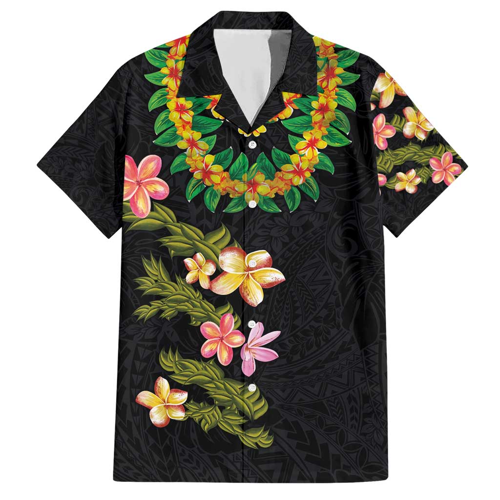 Hawaiian Lei Plumeria and Tropical Leaves Hawaiian Shirt Watercolor Style