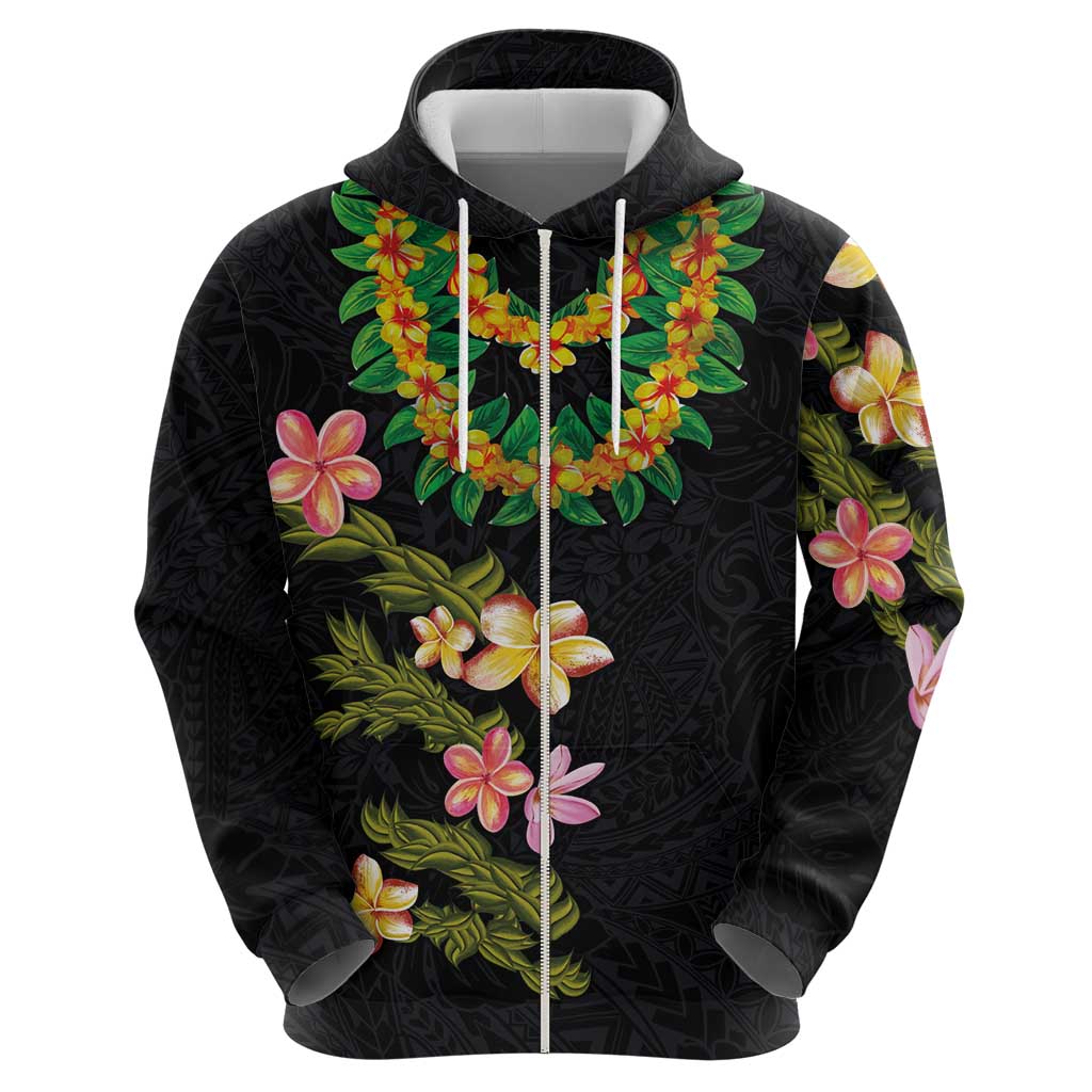 Hawaiian Lei Plumeria and Tropical Leaves Hoodie Watercolor Style