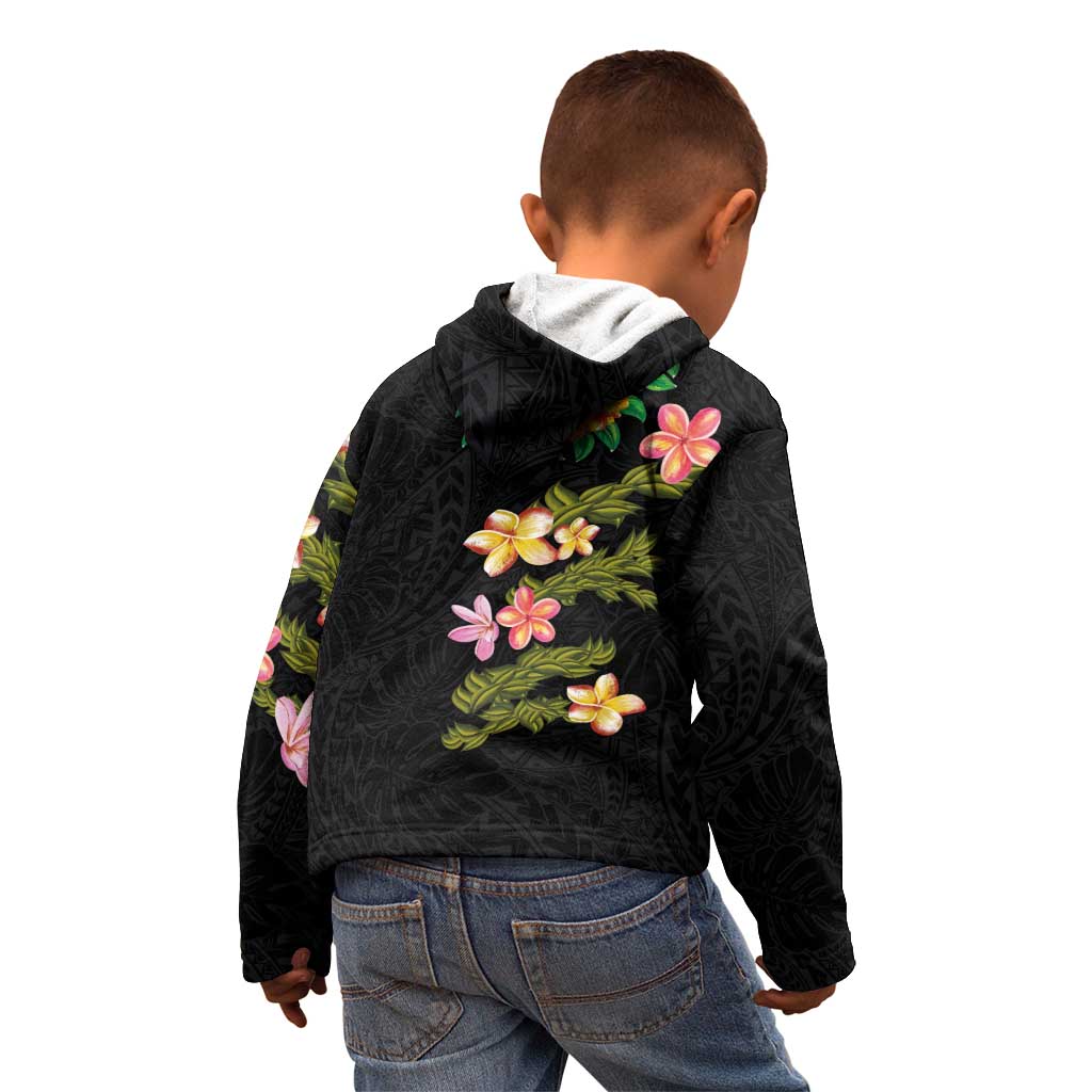 Hawaiian Lei Plumeria and Tropical Leaves Kid Hoodie Watercolor Style