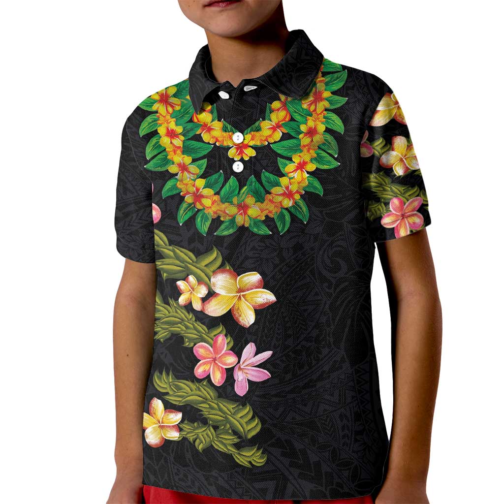 Hawaiian Lei Plumeria and Tropical Leaves Kid Polo Shirt Watercolor Style
