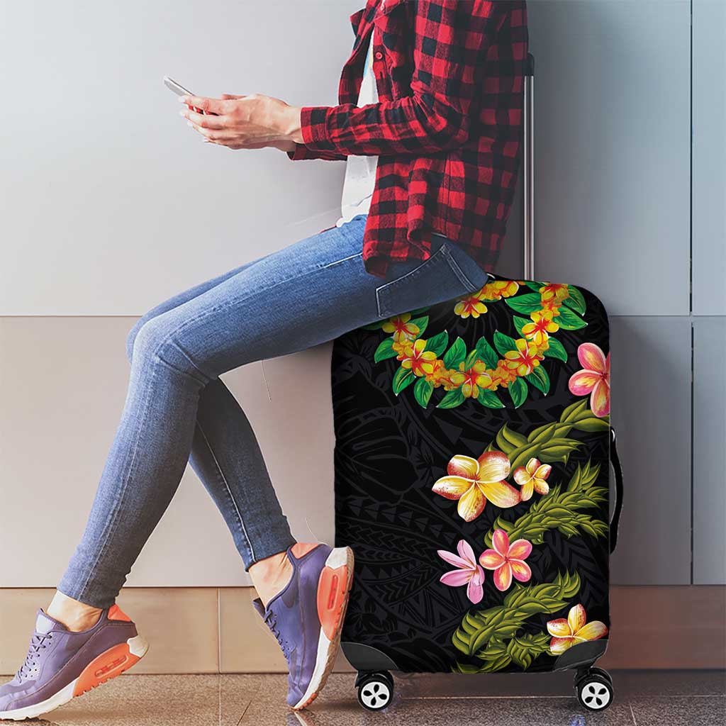 Hawaiian Lei Plumeria and Tropical Leaves Luggage Cover Watercolor Style