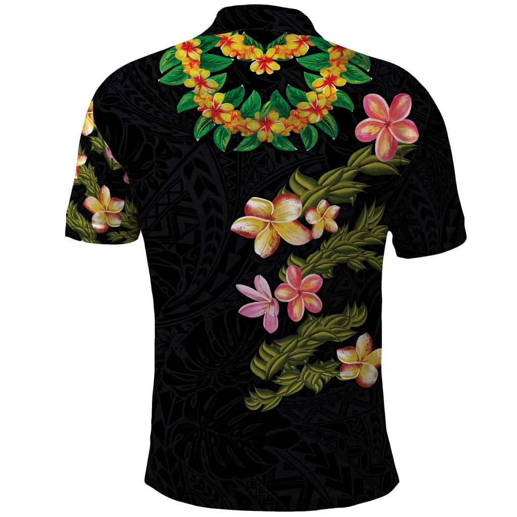 Hawaiian Lei Plumeria and Tropical Leaves Polo Shirt Watercolor Style