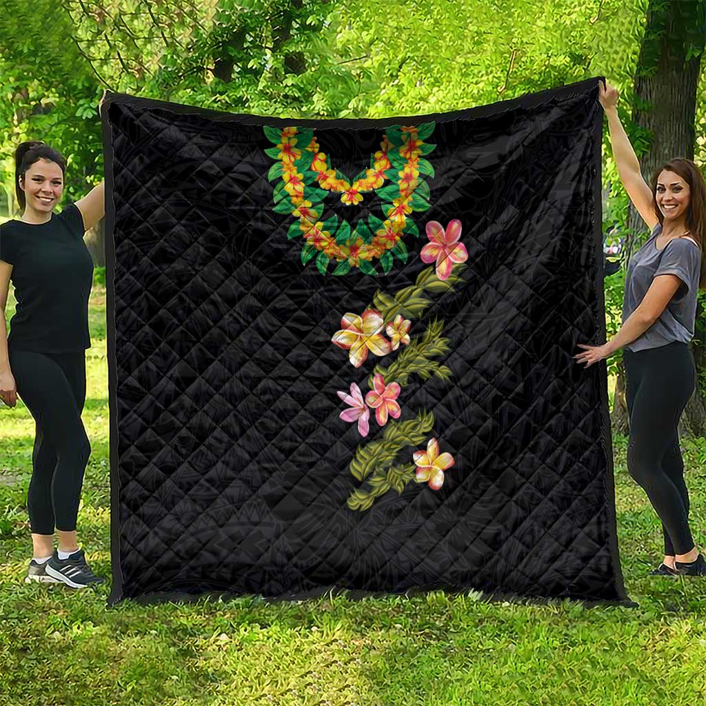 Hawaiian Lei Plumeria and Tropical Leaves Quilt Watercolor Style