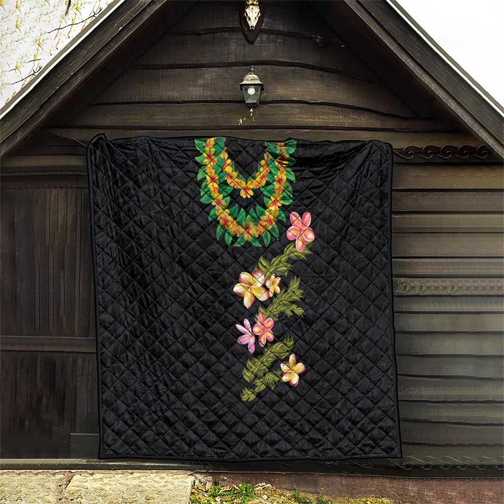 Hawaiian Lei Plumeria and Tropical Leaves Quilt Watercolor Style