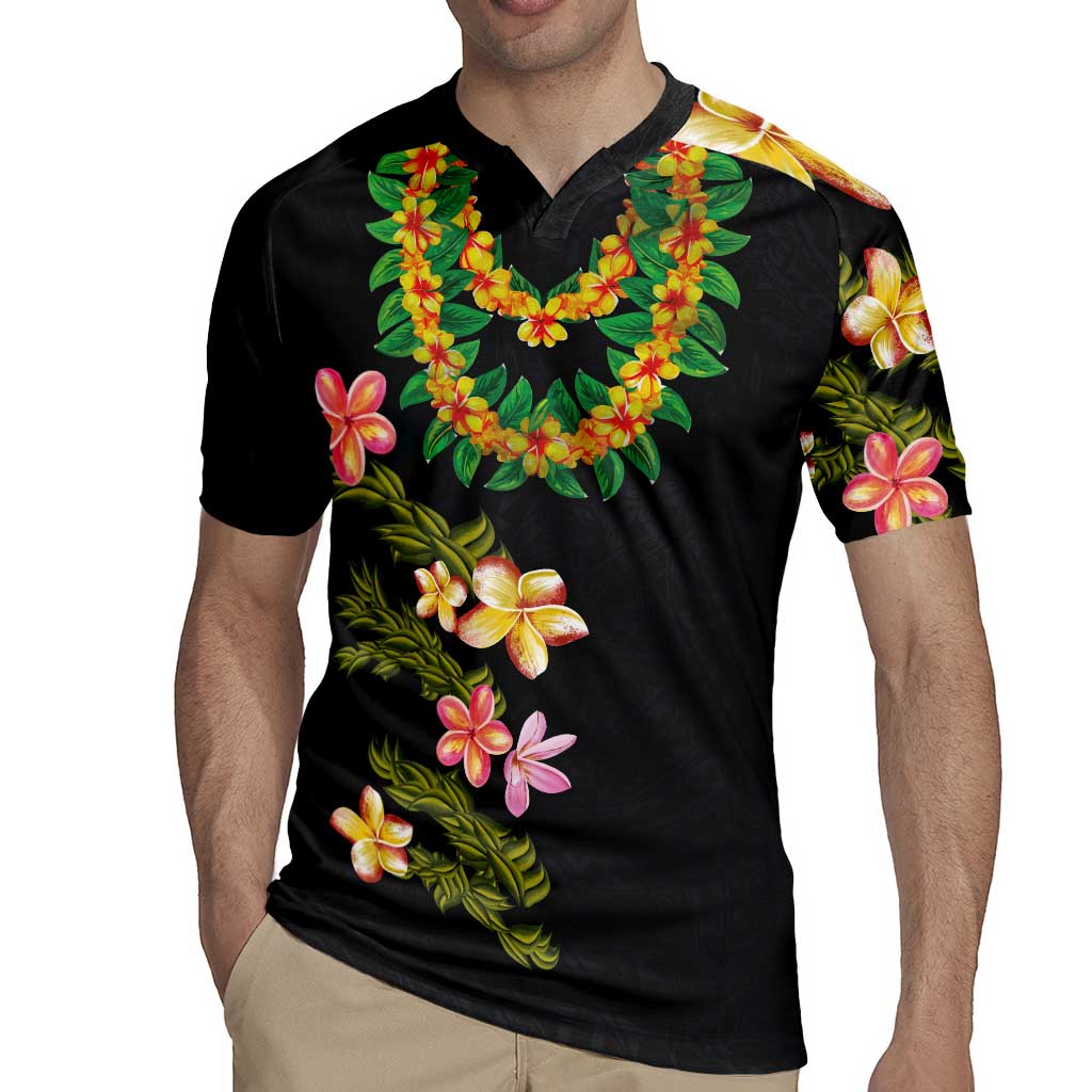 Hawaiian Lei Plumeria and Tropical Leaves Rugby Jersey Watercolor Style