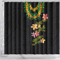 Hawaiian Lei Plumeria and Tropical Leaves Shower Curtain Watercolor Style