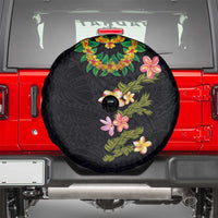 Hawaiian Lei Plumeria and Tropical Leaves Spare Tire Cover Watercolor Style