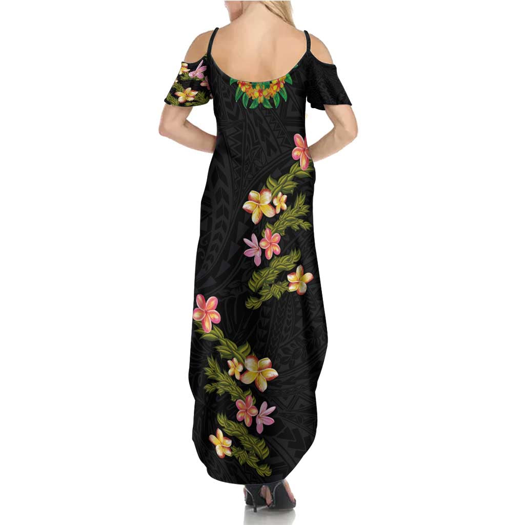 Hawaiian Lei Plumeria and Tropical Leaves Summer Maxi Dress Watercolor Style