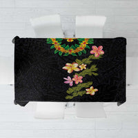 Hawaiian Lei Plumeria and Tropical Leaves Tablecloth Watercolor Style
