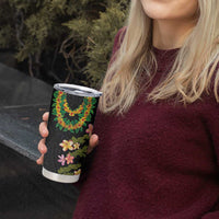 Hawaiian Lei Plumeria and Tropical Leaves Tumbler Cup Watercolor Style