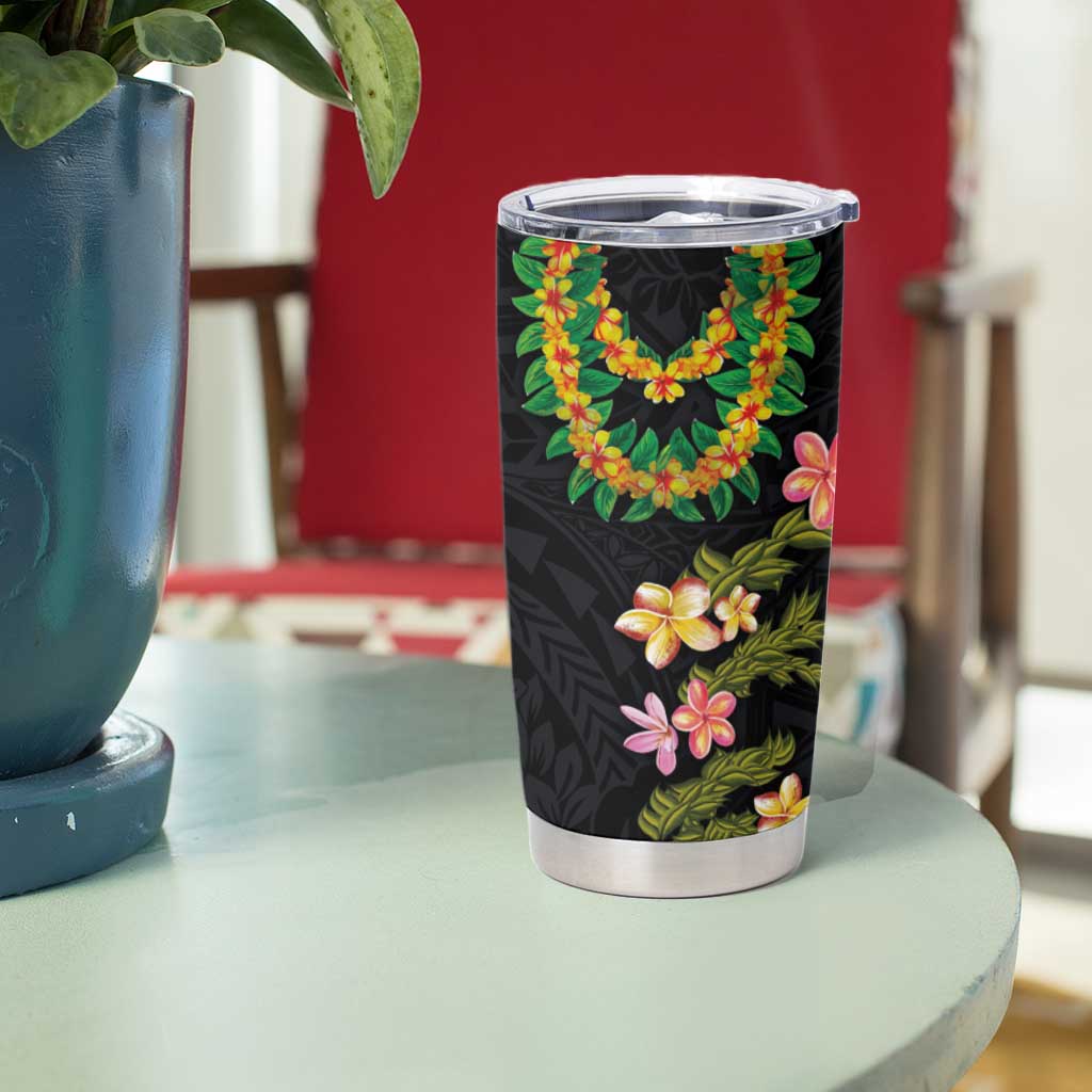 Hawaiian Lei Plumeria and Tropical Leaves Tumbler Cup Watercolor Style