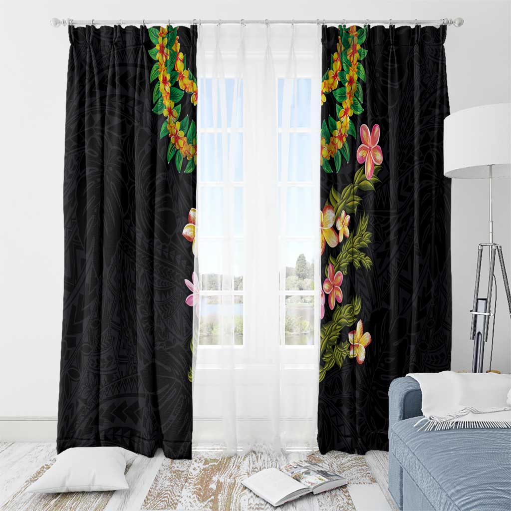 Hawaiian Lei Plumeria and Tropical Leaves Window Curtain Watercolor Style