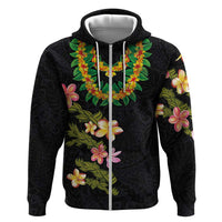 Hawaiian Lei Plumeria and Tropical Leaves Zip Hoodie Watercolor Style