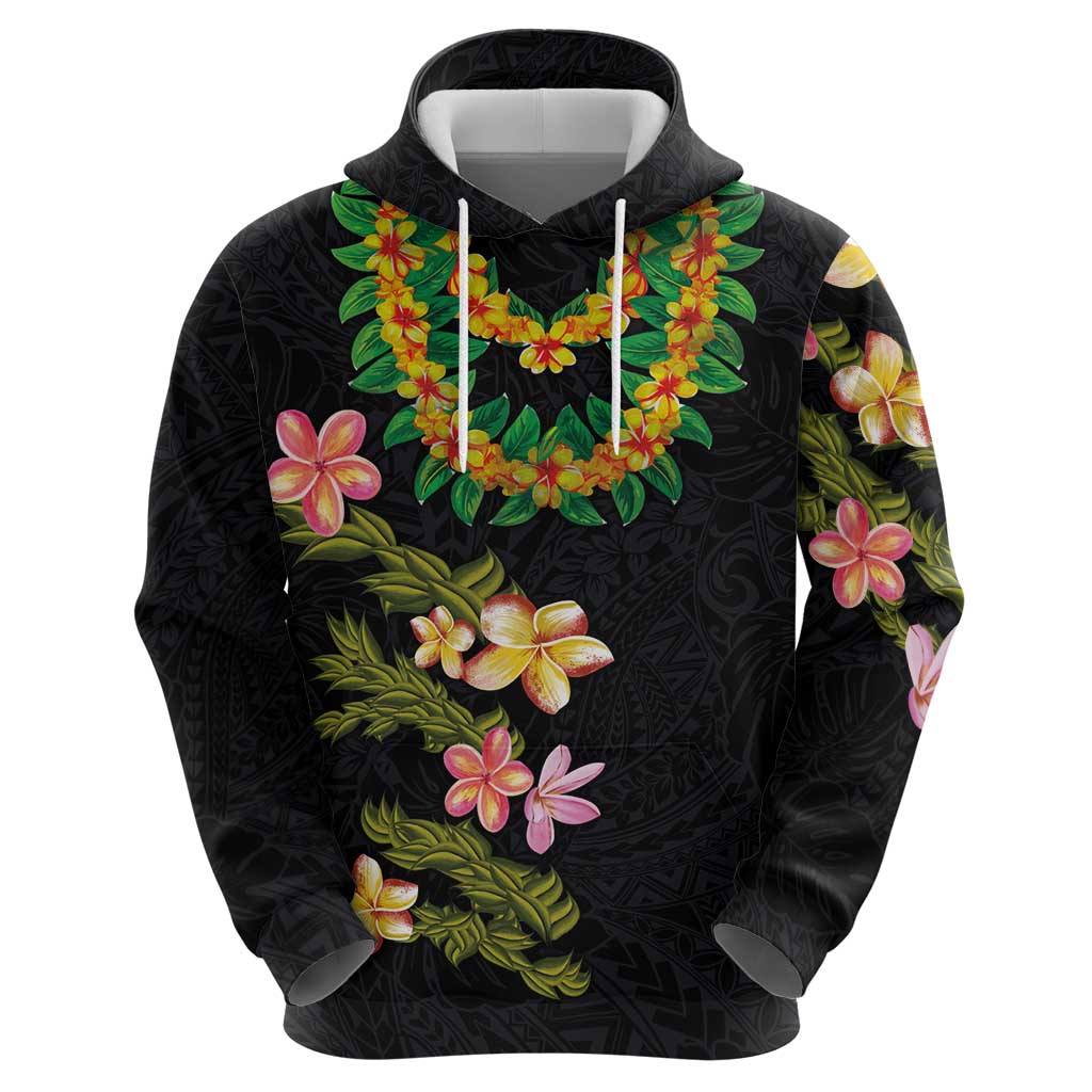 Hawaiian Lei Plumeria and Tropical Leaves Zip Hoodie Watercolor Style