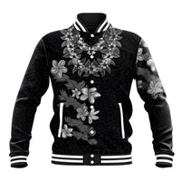 Hawaiian Lei Plumeria and Tropical Leaves Baseball Jacket Watercolor Style-Grayscale