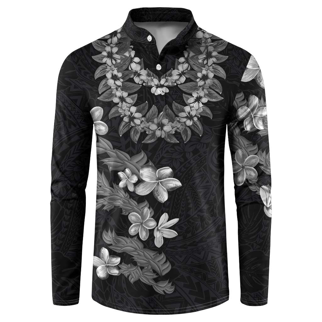 Hawaiian Lei Plumeria and Tropical Leaves Button Sweatshirt Watercolor Style-Grayscale