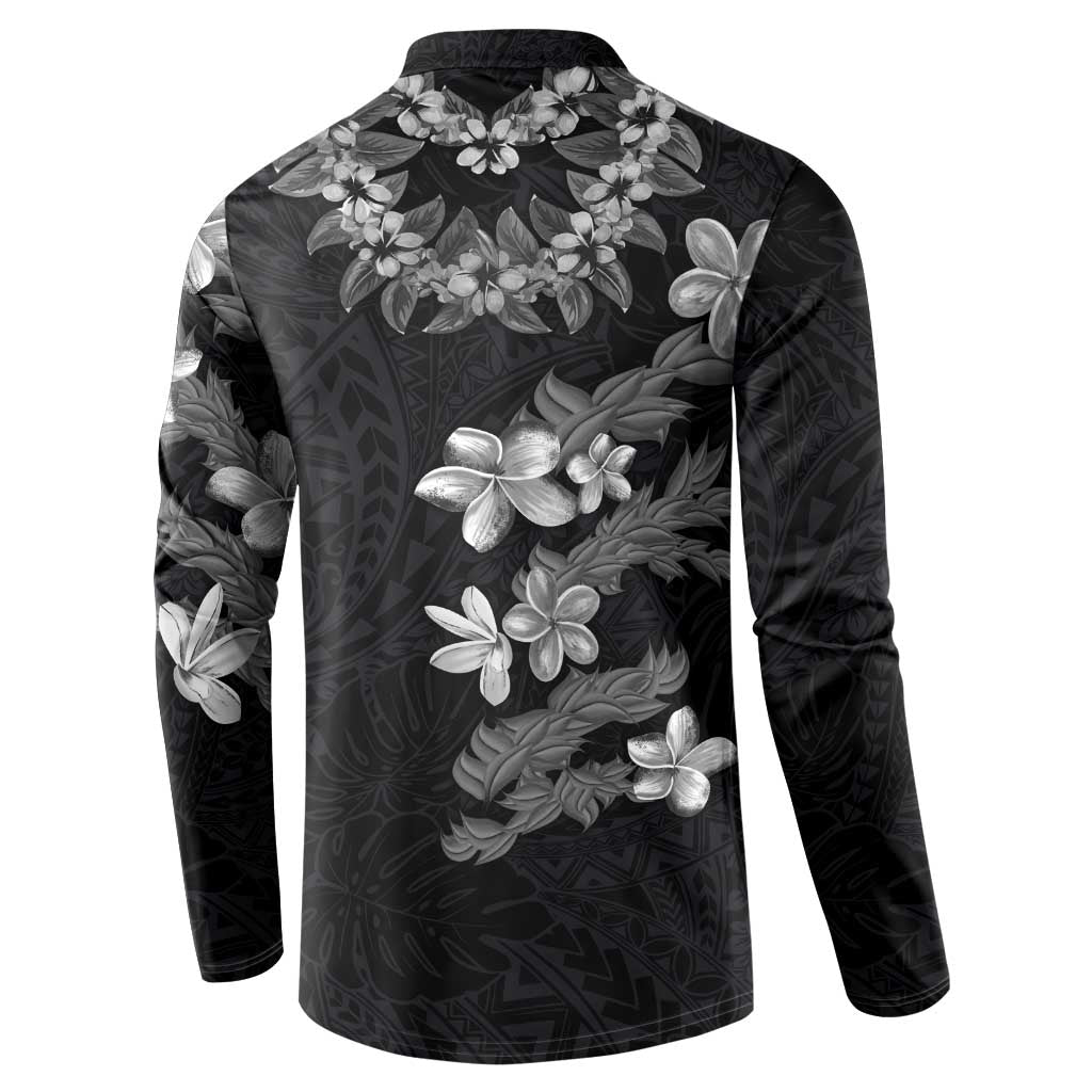 Hawaiian Lei Plumeria and Tropical Leaves Button Sweatshirt Watercolor Style-Grayscale