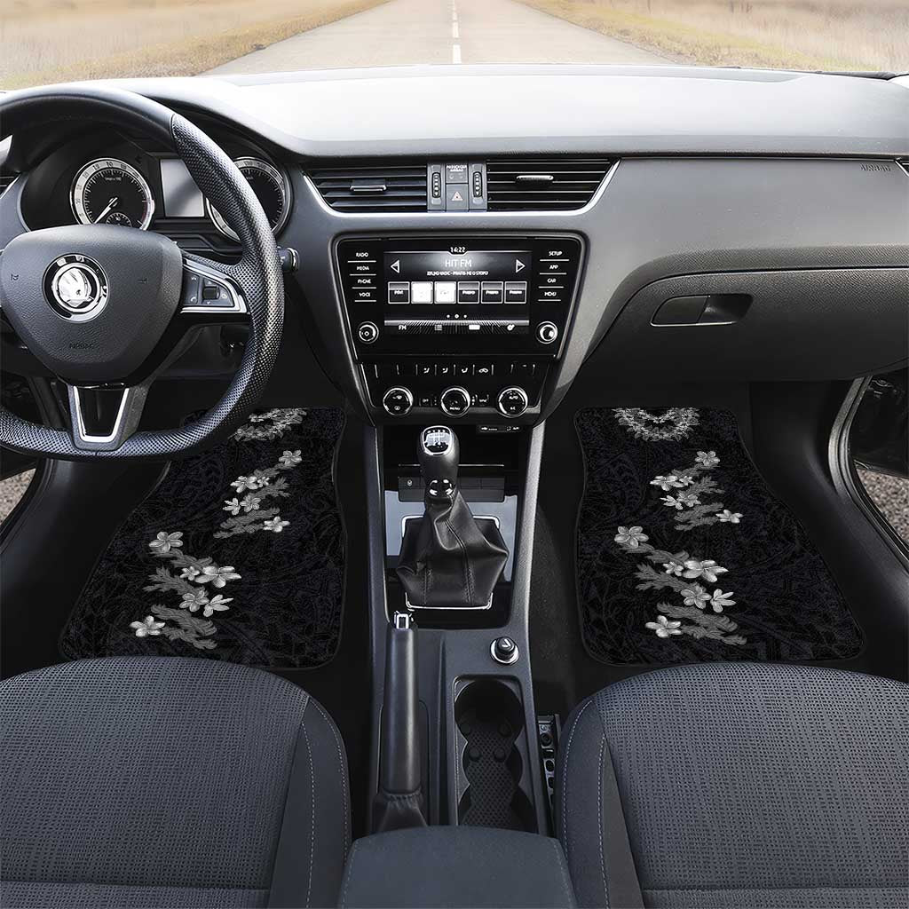 Hawaiian Lei Plumeria and Tropical Leaves Car Mats Watercolor Style-Grayscale
