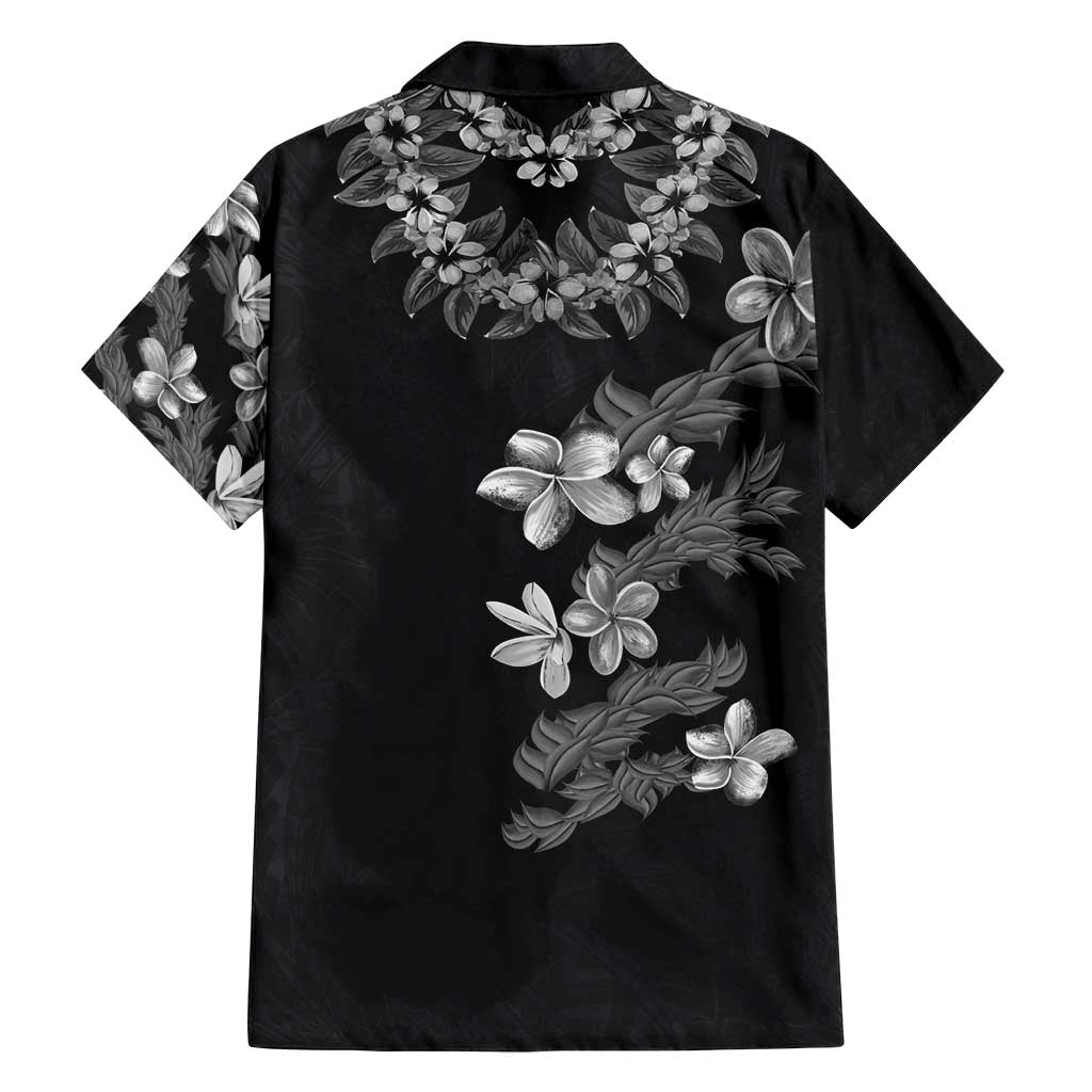 Hawaiian Lei Plumeria and Tropical Leaves Family Matching Long Sleeve Bodycon Dress and Hawaiian Shirt Watercolor Style-Grayscale