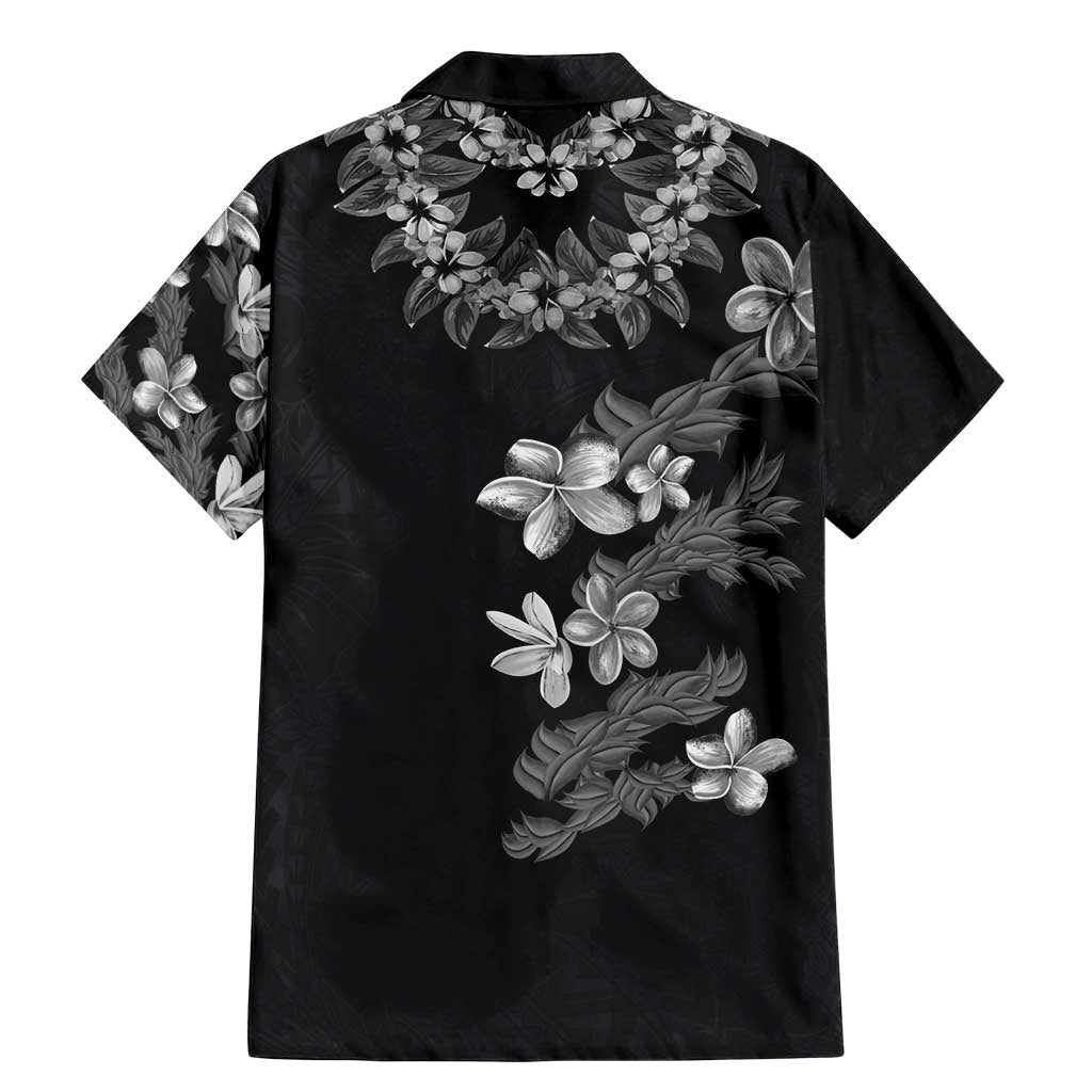 Hawaiian Lei Plumeria and Tropical Leaves Family Matching Mermaid Dress and Hawaiian Shirt Watercolor Style-Grayscale