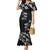 Hawaiian Lei Plumeria and Tropical Leaves Family Matching Mermaid Dress and Hawaiian Shirt Watercolor Style-Grayscale