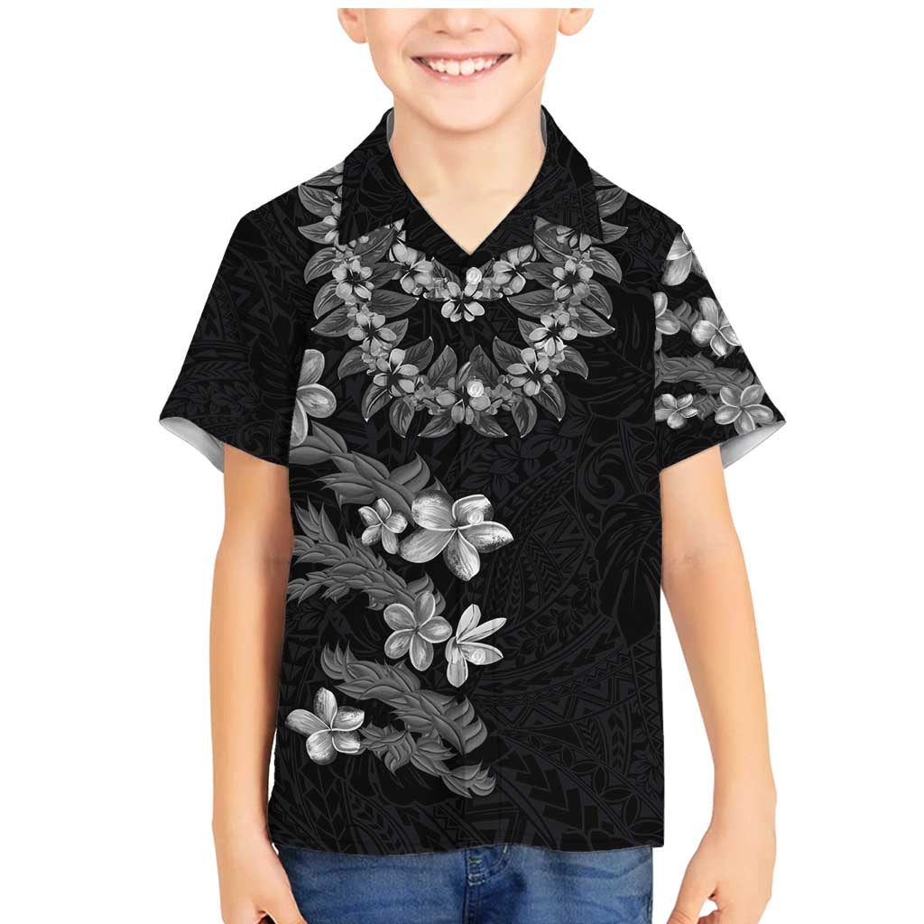 Hawaiian Lei Plumeria and Tropical Leaves Family Matching Mermaid Dress and Hawaiian Shirt Watercolor Style-Grayscale