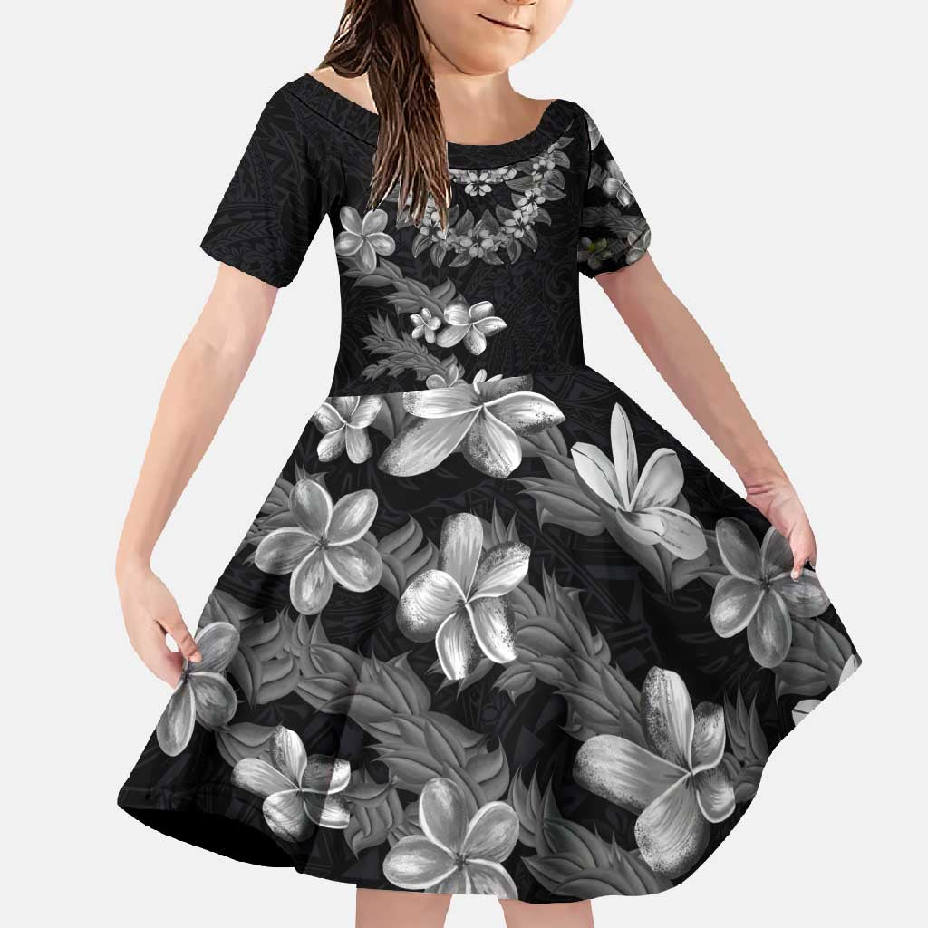 Hawaiian Lei Plumeria and Tropical Leaves Family Matching Summer Maxi Dress and Hawaiian Shirt Watercolor Style-Grayscale