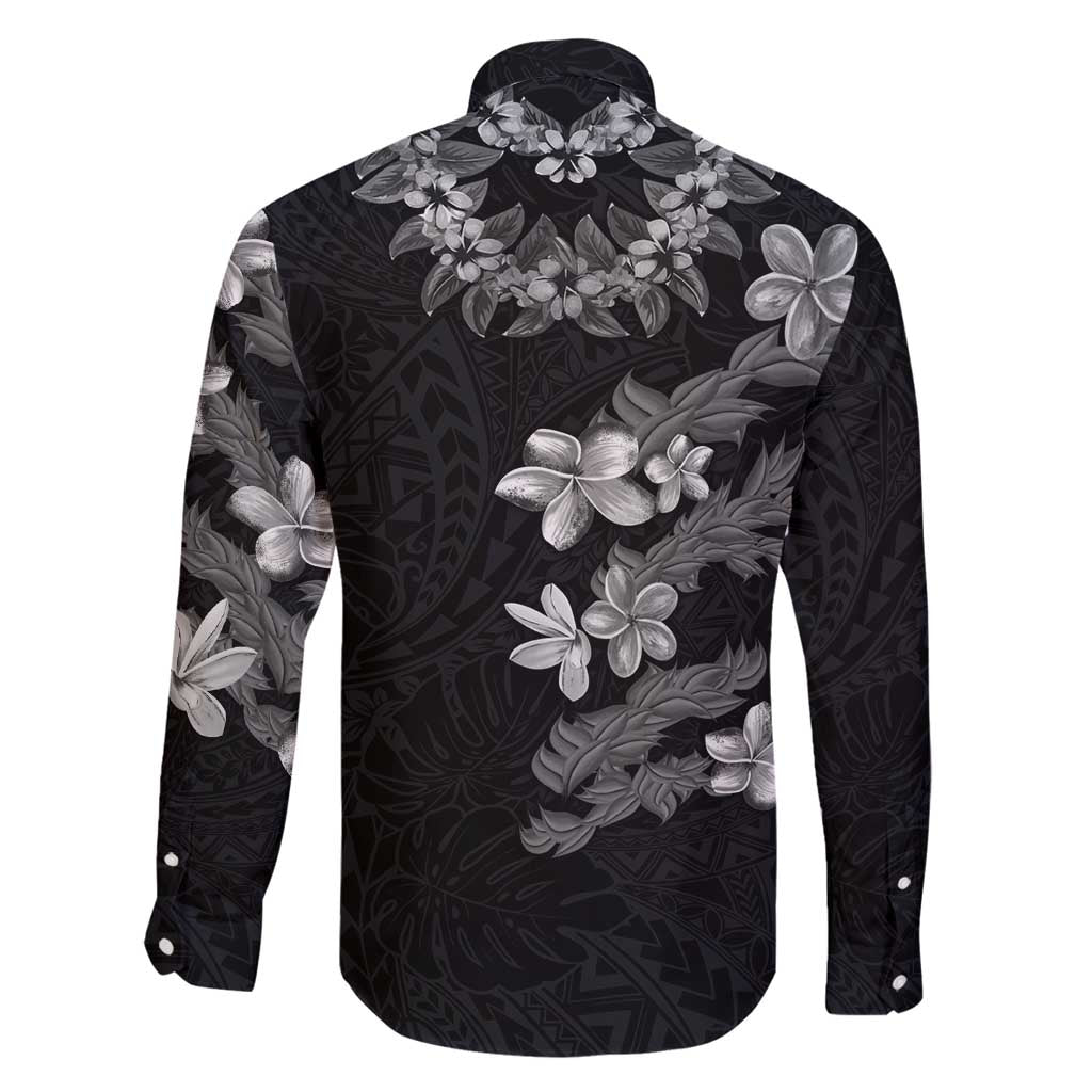 Hawaiian Lei Plumeria and Tropical Leaves Family Matching Tank Maxi Dress and Hawaiian Shirt Watercolor Style-Grayscale