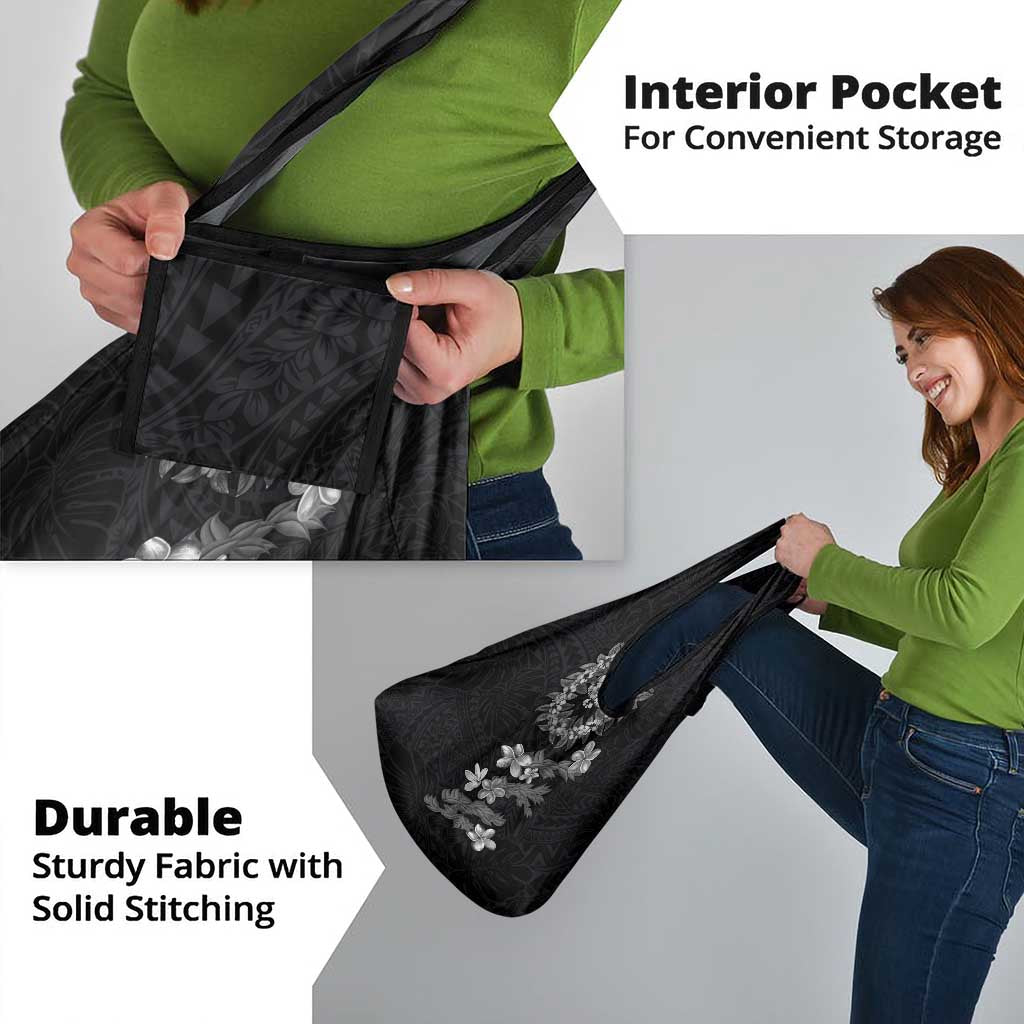 Hawaiian Lei Plumeria and Tropical Leaves Grocery Bag Watercolor Style-Grayscale