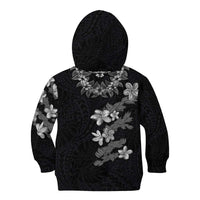 Hawaiian Lei Plumeria and Tropical Leaves Kid Hoodie Watercolor Style-Grayscale