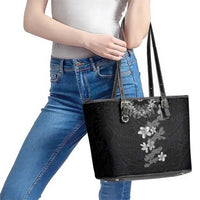 Hawaiian Lei Plumeria and Tropical Leaves Leather Tote Bag Watercolor Style-Grayscale LT03 - Polynesian Pride