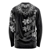 Hawaiian Lei Plumeria and Tropical Leaves Long Sleeve Shirt Watercolor Style-Grayscale