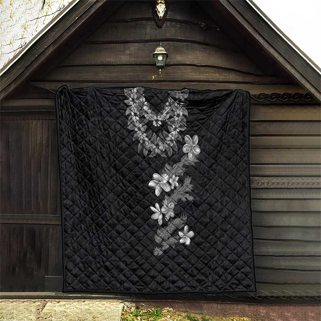 Hawaiian Lei Plumeria and Tropical Leaves Quilt Watercolor Style-Grayscale